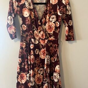 A. Byer Burgundy Floral Long Sleeve Dress